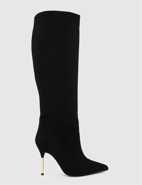 Leduc Black Suede Leather Women's High Boot
