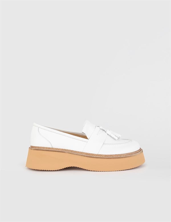 Lieksa Hakiki Deri Kadın Beyaz Loafer Ayakkabı