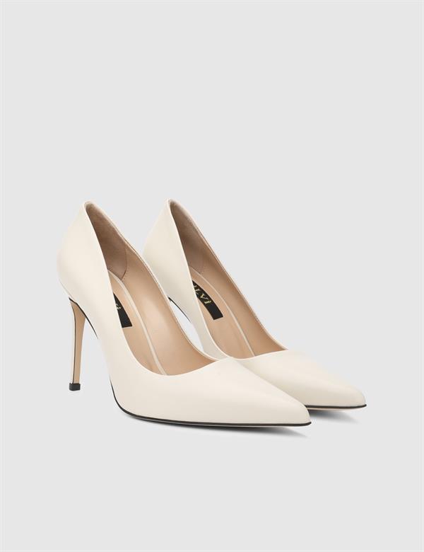 Linz Hakiki Deri Bej Kadın Stiletto