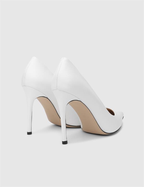 Linz Hakiki Deri Beyaz Kadın Stiletto