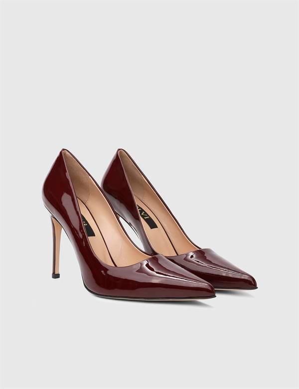 Linz Hakiki Rugan Deri Bordo Kadın Stiletto