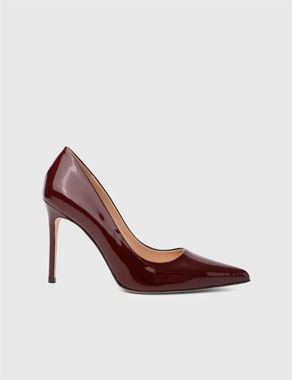 Linz Hakiki Rugan Deri Bordo Kadın Stiletto