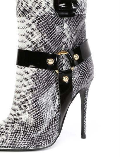 Loka Women's Heeled Boot Grey Snake - Black Patent Leather