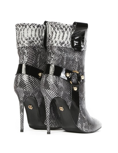 Loka Women's Heeled Boot Grey Snake - Black Patent Leather