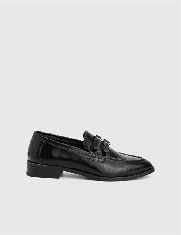 Lorayn Hakiki Rugan Deri Siyah Kadın Loafer