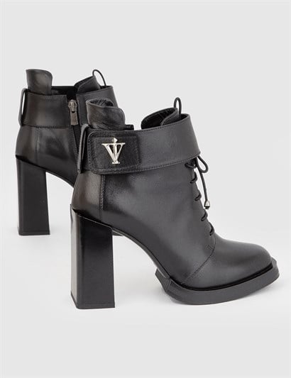 Love Black Leather Women's Heeled Boot