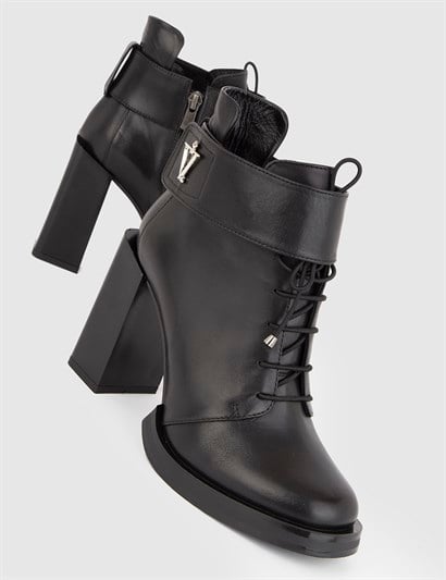 Love Black Leather Women's Heeled Boot