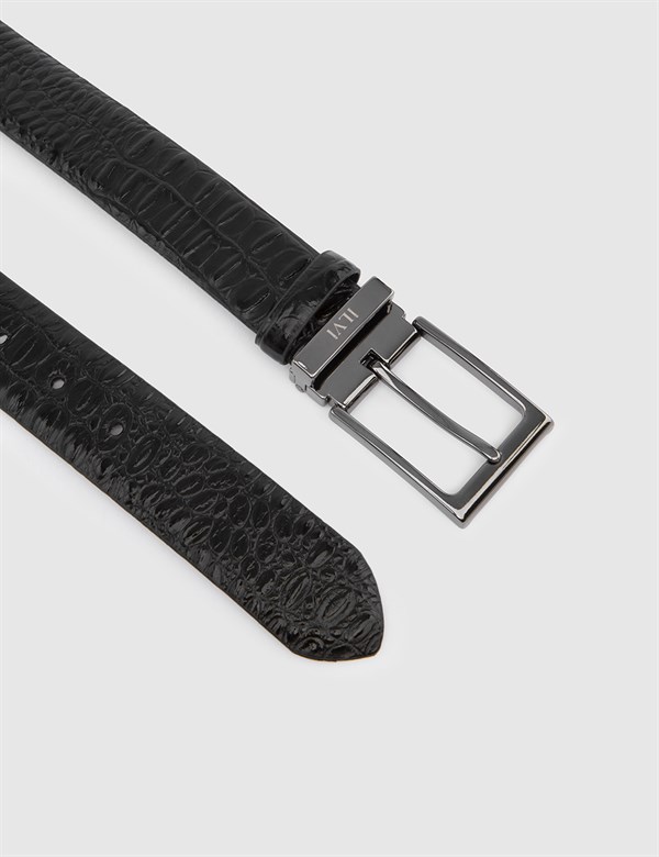 Lucknow Black Leather Crocodile Men's Belt