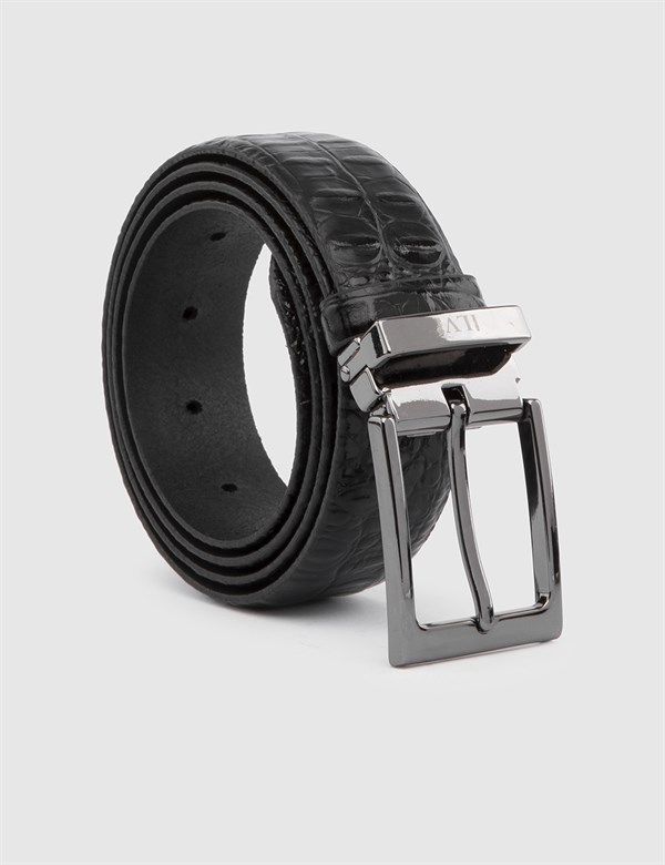 Lucknow Black Leather Crocodile Men's Belt