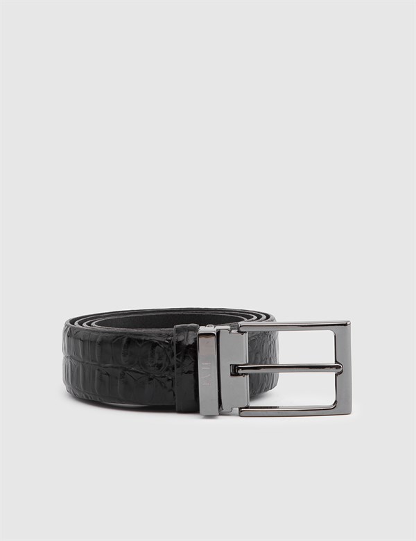 Lucknow Black Leather Crocodile Men's Belt