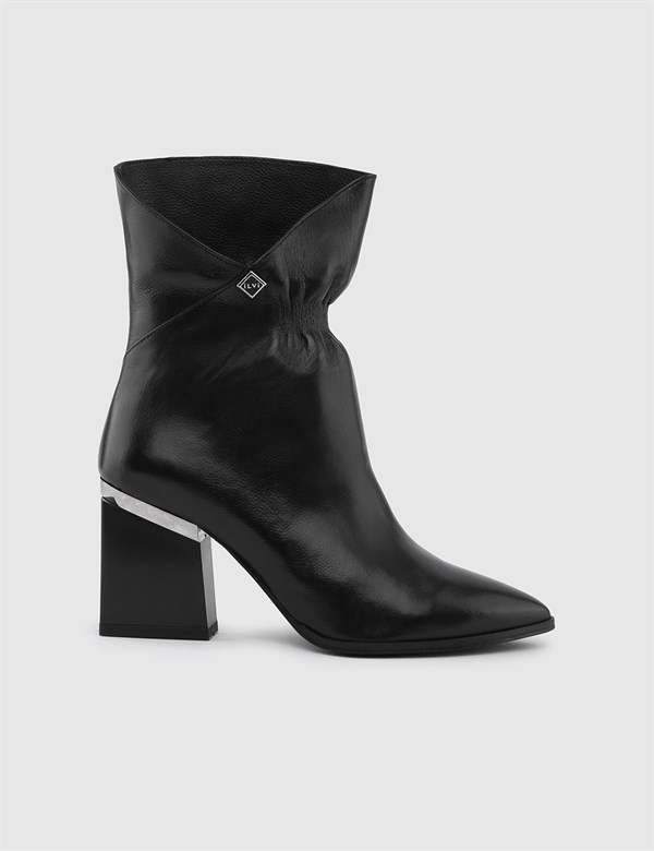 Luda Black Leather Women's Heeled Boot