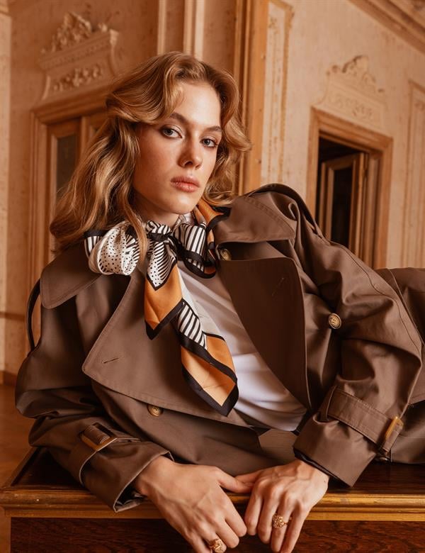 Lugo Orange-Mink Silk Twill Women's Scarf