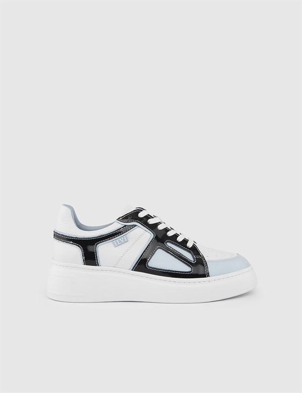 Luzern Blue-White Leather-Black Patent Leather Women's Sneaker