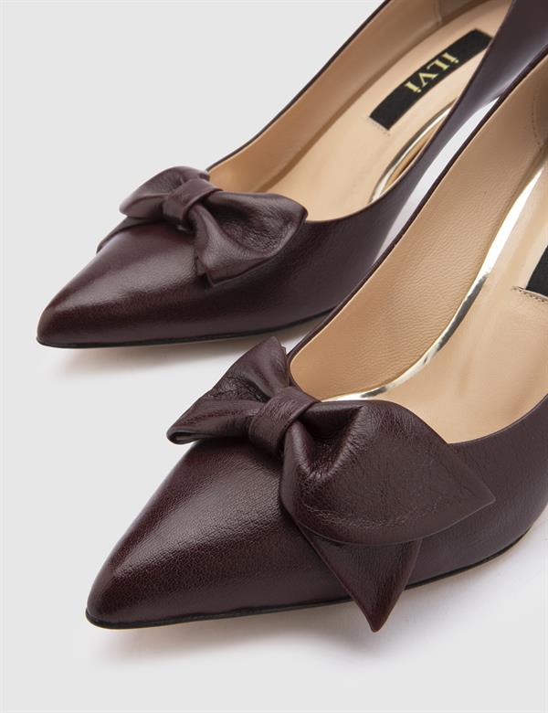 Madeira Hakiki Bufalo Deri Kadın Bordo Stiletto