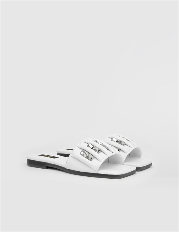 Magi White Leather Women's Slide