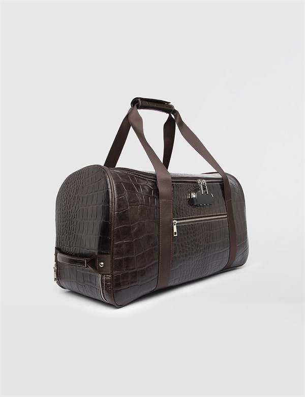 Malm Brown Leather Crocodile Men's Suitcase