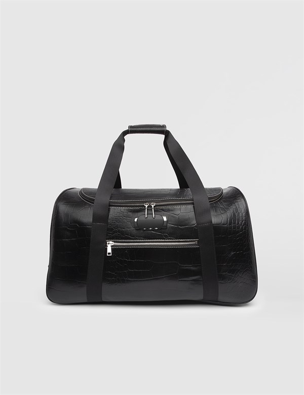 Malm Black Leather Crocodile Men's Suitcase