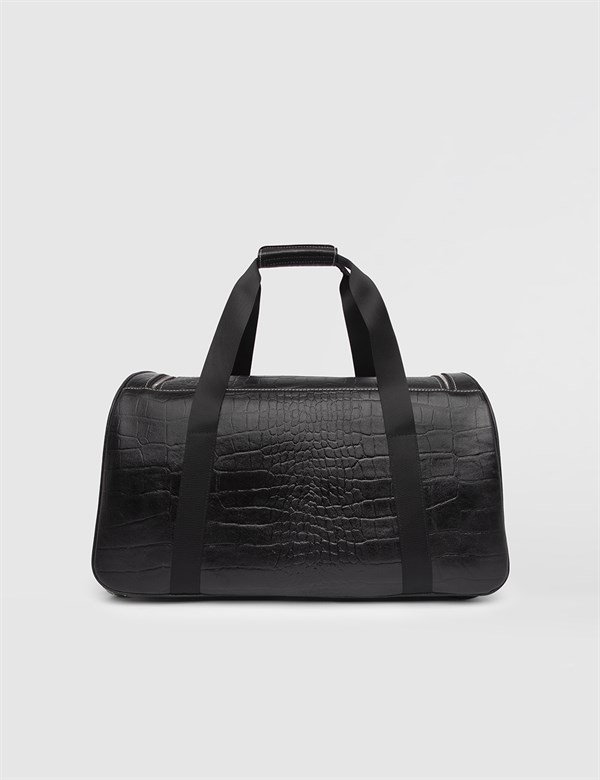 Malm Black Leather Crocodile Men's Suitcase