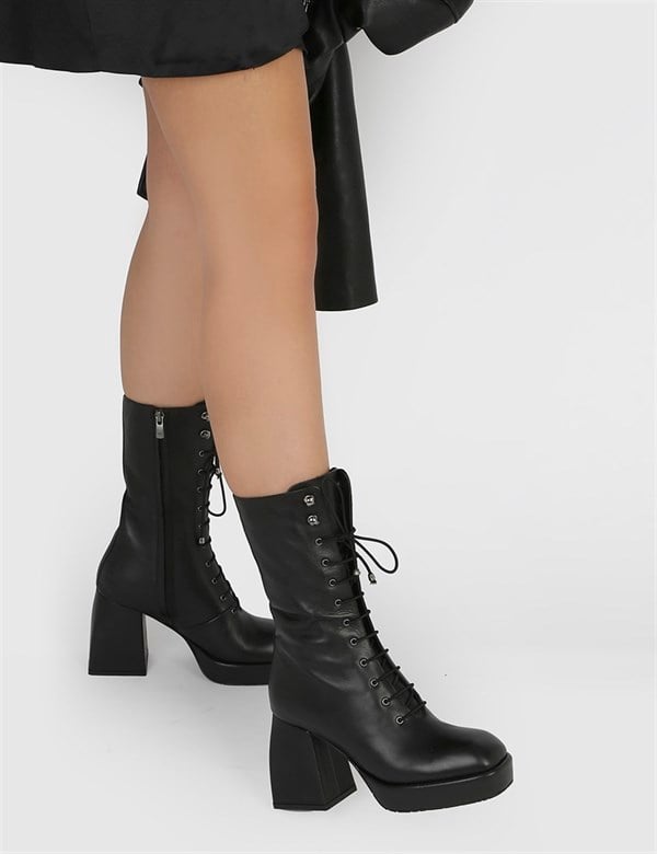 Margot Black Leather Women's Heeled Boot