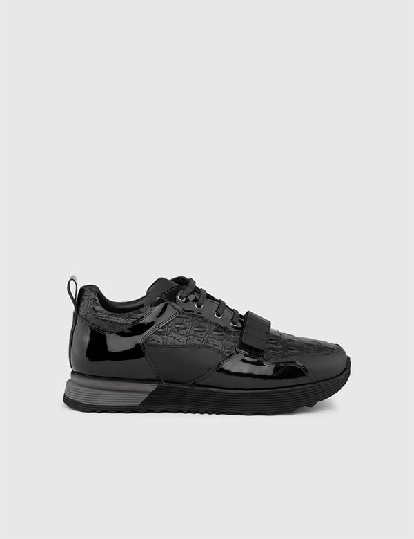Markus Black Leather Crocodile Men's Sneaker