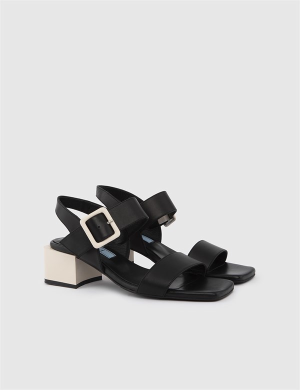 Marvi Black Leather Women's Heeled Sandal