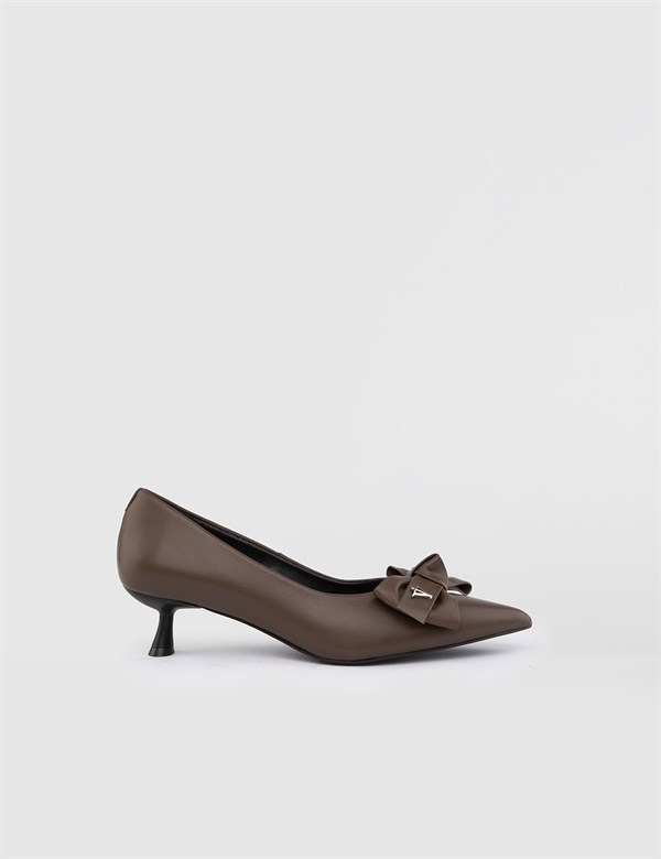 Mast Hakiki Deri Kadın Kahverengi Topuklu Ayakkabı