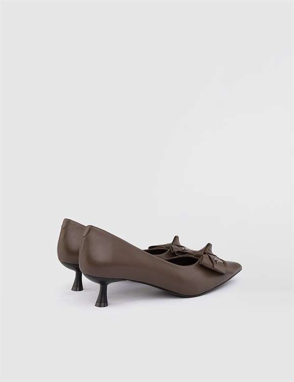 Mast Hakiki Deri Kadın Kahverengi Topuklu Ayakkabı