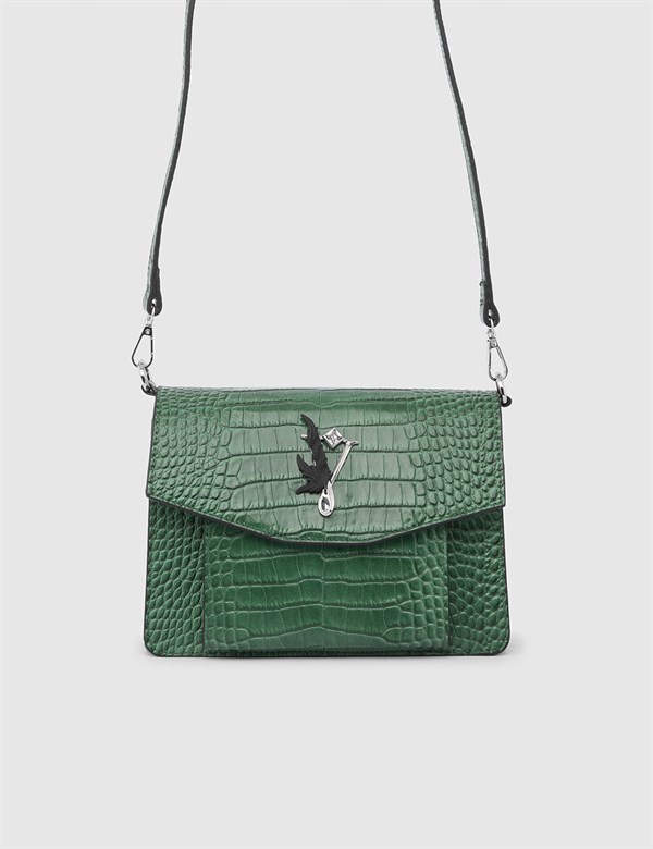 Matsue Green Leather Crocodile Women's Shoulder Bag