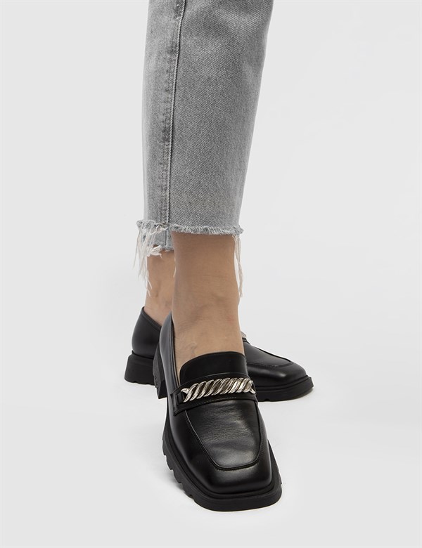 Matti Hakiki Deri Kadın Siyah Loafer Ayakkabı