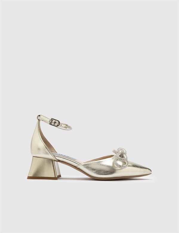 Meda Gold Leather Women's Heeled Sandal
