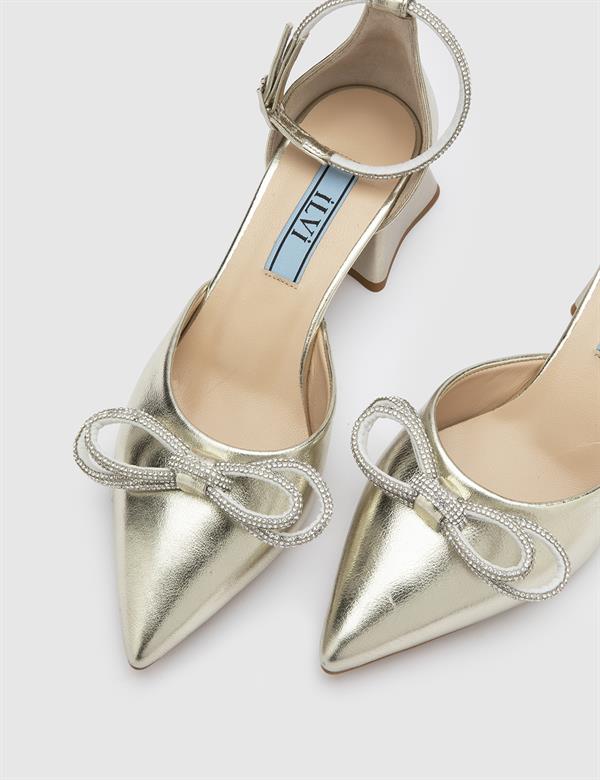 Meda Gold Leather Women's Heeled Sandal