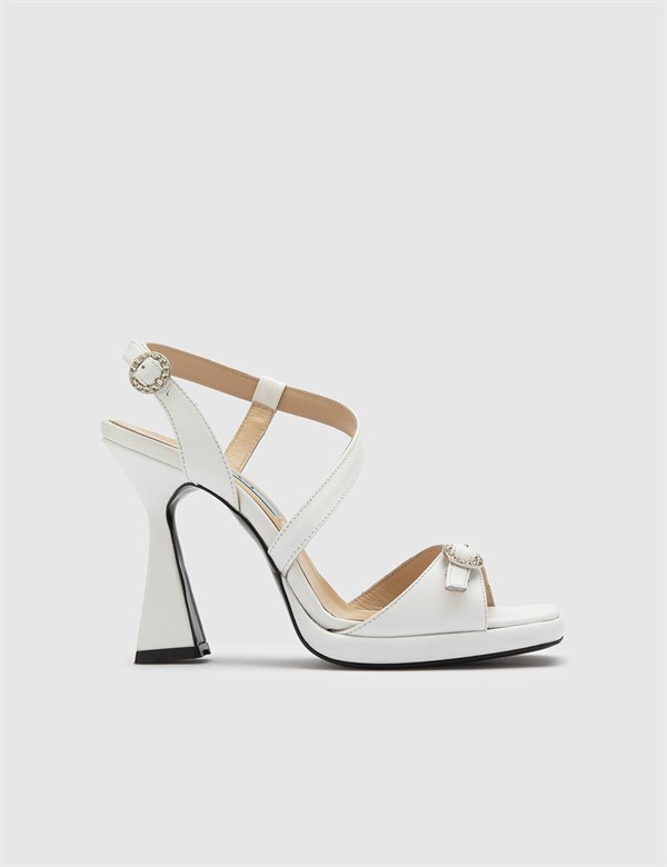 Mendoza White Leather Women's Heeled Sandal