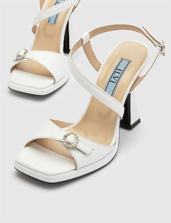 Mendoza White Leather Women's Heeled Sandal