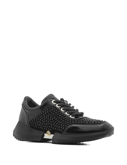 Mina Women's Sneaker Black Patent Leather - Black Suede