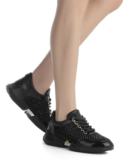 Mina Women's Sneaker Black Patent Leather - Black Suede