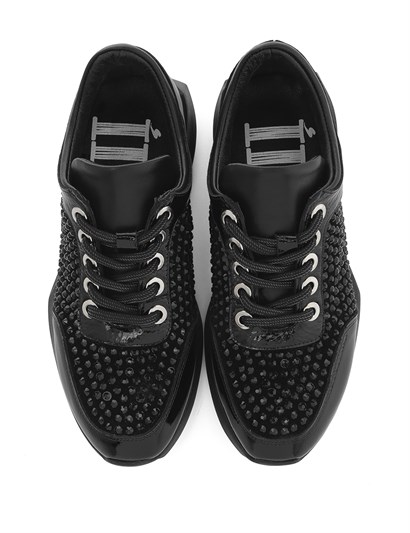 Mina Women's Sneaker Black Patent Leather - Black Suede
