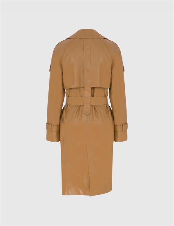 Mirha Saddle Brown Women's Leather Trench Coat