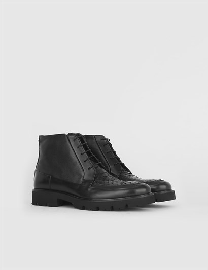 Mirror Black Leather - Snake Leather Men's Boot