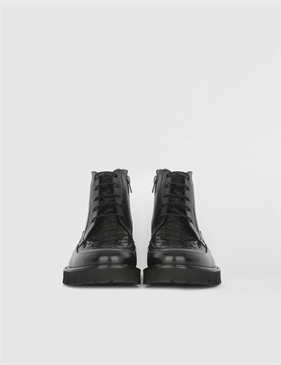 Mirror Black Leather - Snake Leather Men's Boot