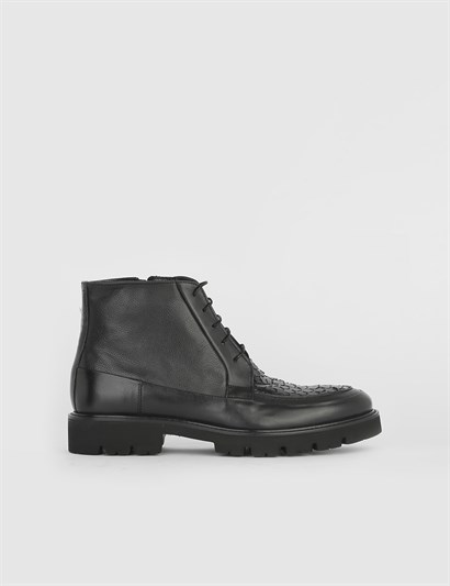 Mirror Black Leather - Snake Leather Men's Boot