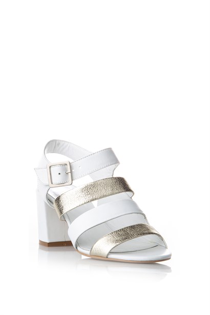 Monroe белые кожаные женские сандали на каблуке - İLVİ