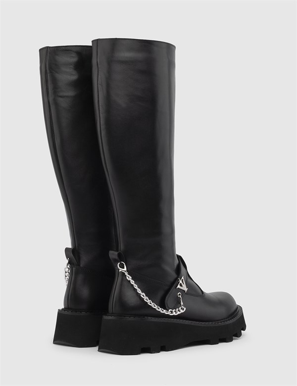 Mota Black Leather Women's High Boot