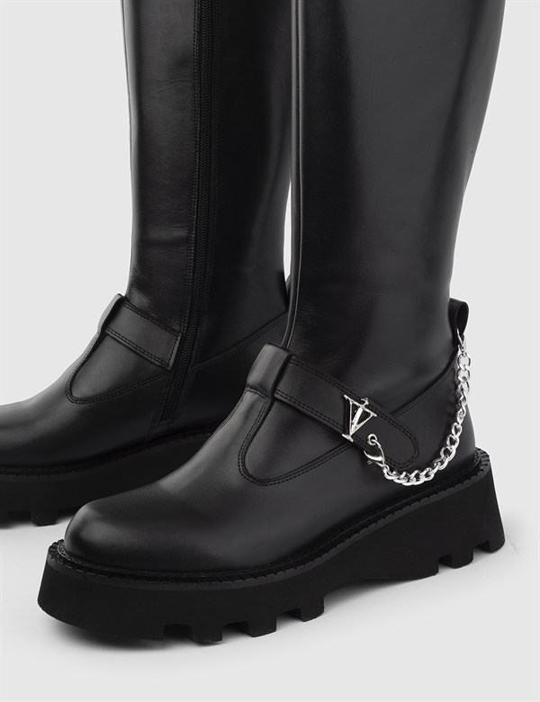 Mota Black Leather Women's High Boot