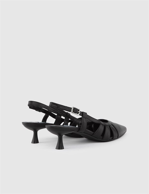 Nakia Black Leather Women's Heeled Sandal