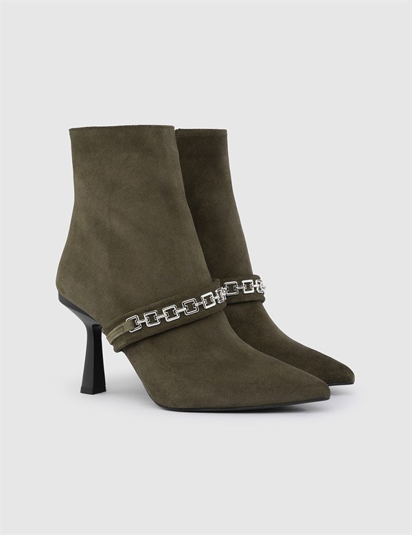 Neal Khaki Suede Leather Women's Heeled Boot