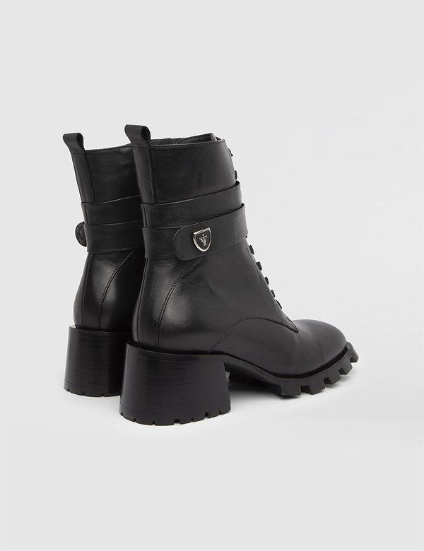 Nelya Black Leather Women's Heeled Boot