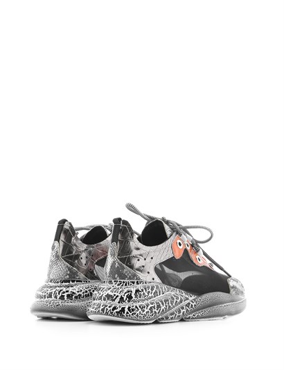 Neyra Women's Sneaker Beige Snake-Black Mesh-Orange Patent Leather
