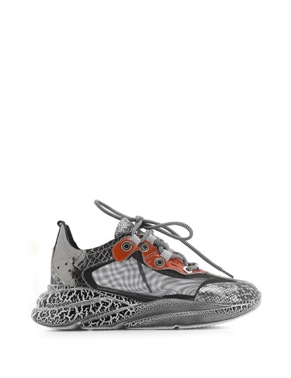 Neyra Women's Sneaker Beige Snake-Black Mesh-Orange Patent Leather