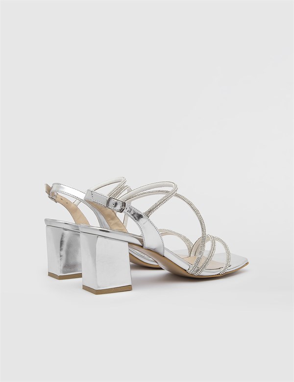 Nica Silver Leather Women's Heeled Sandal
