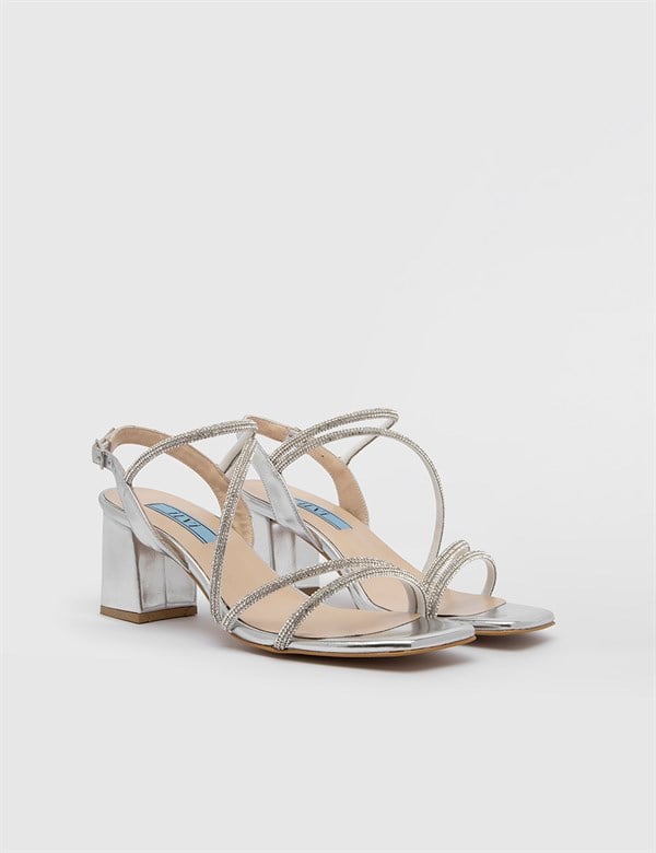 Nica Silver Leather Women's Heeled Sandal